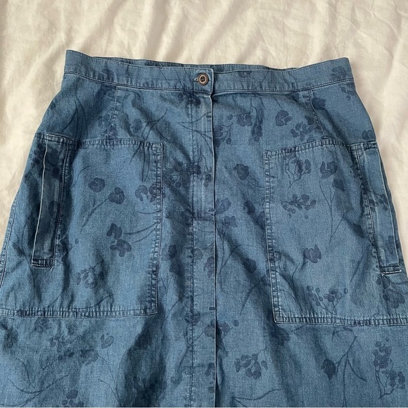 Blue Willi's Sz 40 (US 8, Medium) Denim Floral Maxi Skirt side ties y2k chambray - Picture 2 of 7